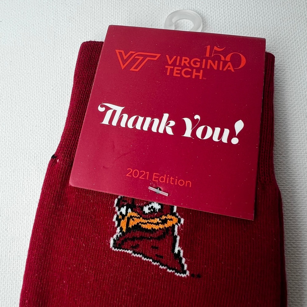 Virginia Tech Hokies 150th Anniversary Socks 2021 Edition Maroon Hokie Bird Crew